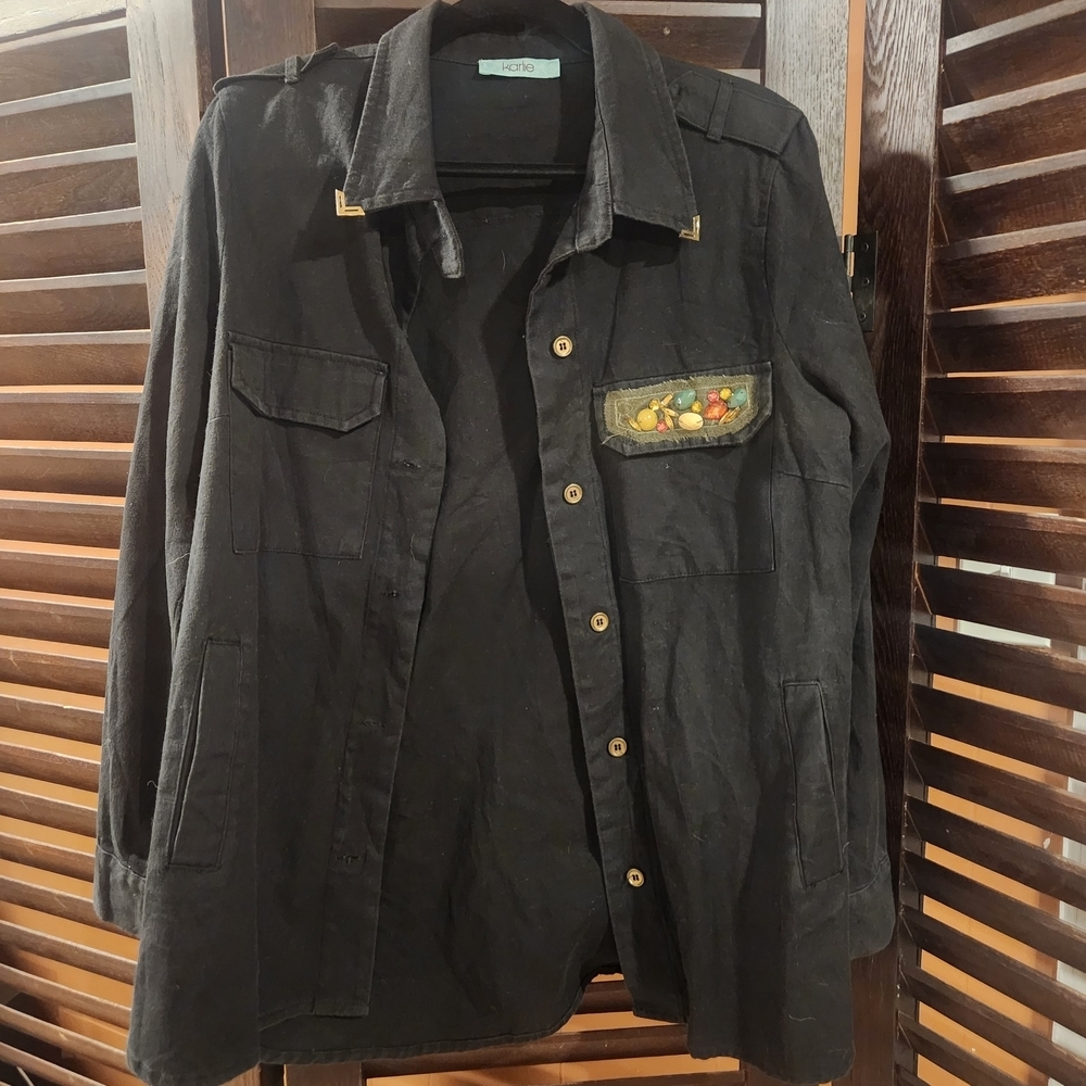 Karlie Black Shirt Jacket with Colorful Pocket 2BB